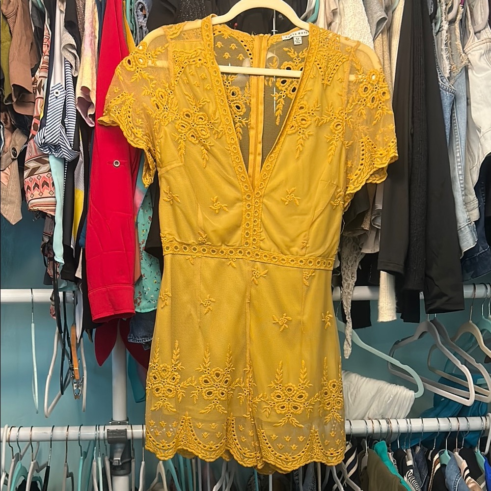 Mustard Yellow Lace sheer back Romper